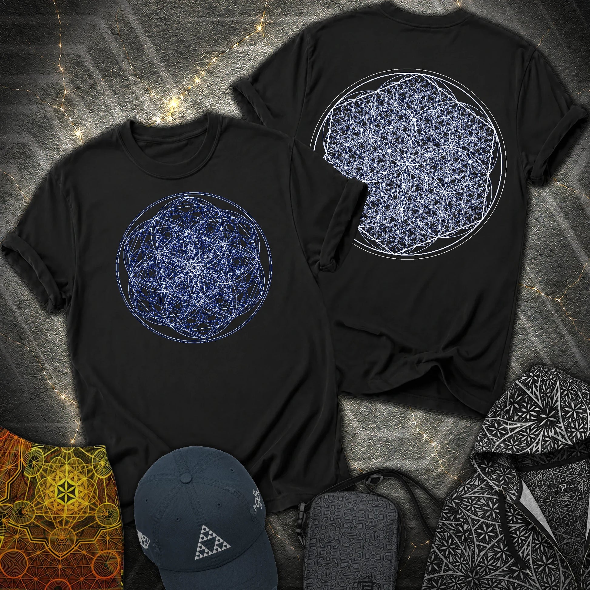 Sacred Flower Grids 2 Sided T-Shirt - Sacred Flower Grids 2 Sided T-Shirt - Black