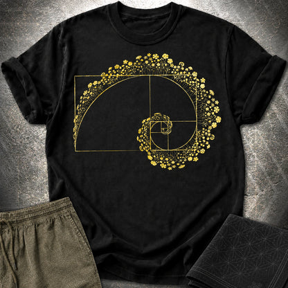 Golden Ratio Flower Spiral T-Shirt, Fibonacci Sacred Geometry Shirt, Botanical Math Graphic Tee - Golden Ratio Flower Spiral T-Shirt, Fibonacci Sacred Geometry Shirt, Botanical Math Graphic Tee - Black