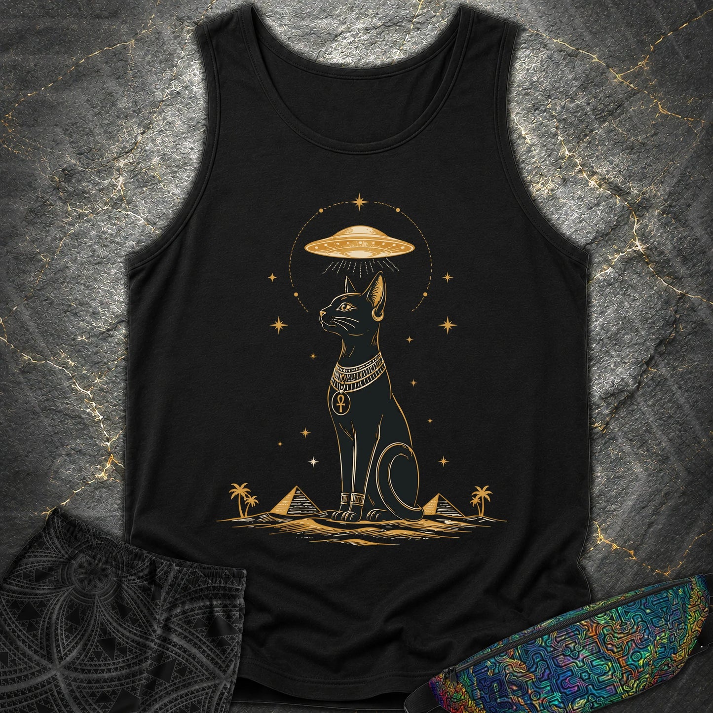 Celestial Cat Beneath the Starship - Celestial Cat Beneath the Starship Comfort Tank Top - Black