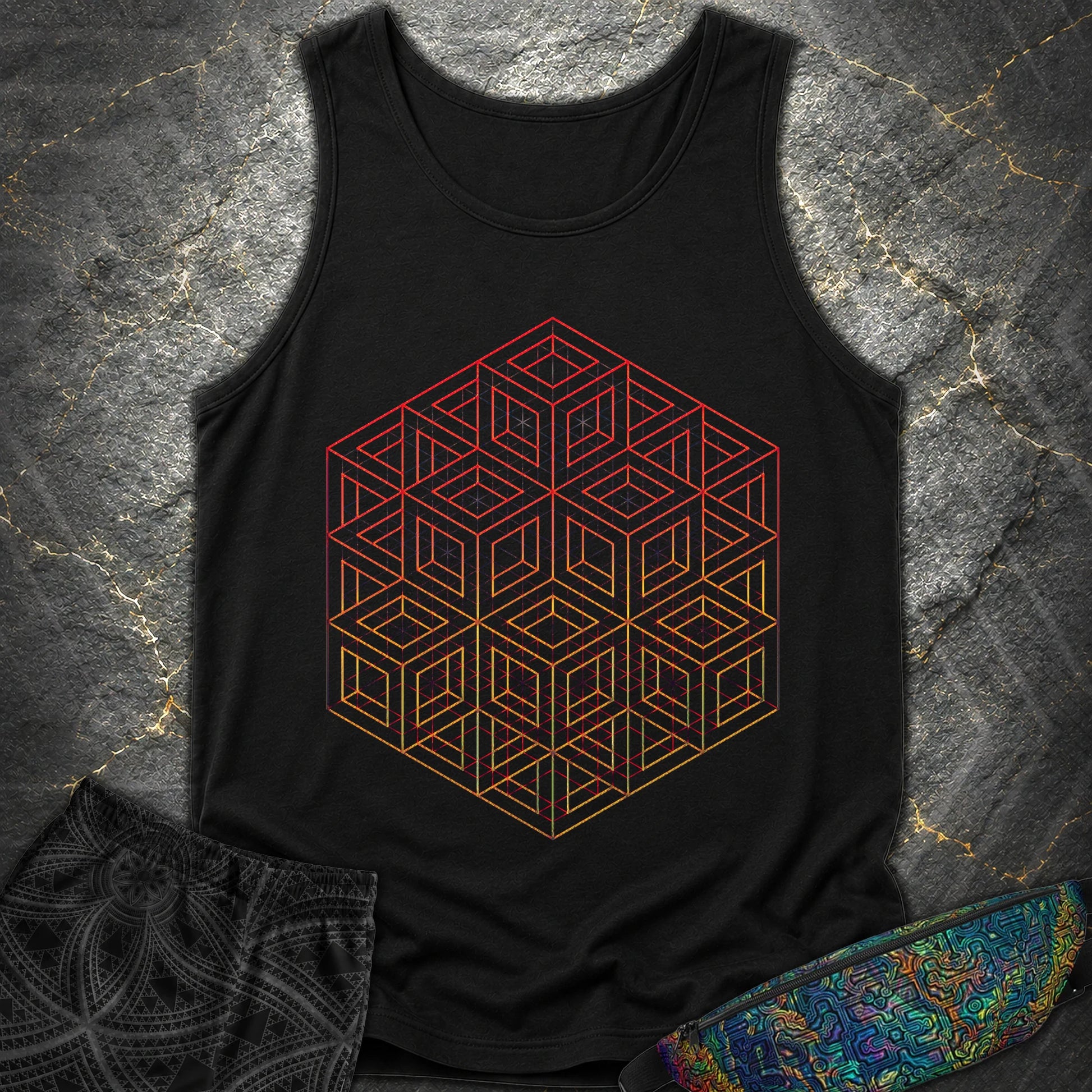 3D Wireframe Cube T-Shirt - 3D Wireframe Cube Comfort Tank Top - Black