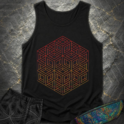 3D Wireframe Cube T-Shirt - 3D Wireframe Cube Comfort Tank Top - Black