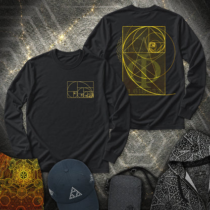 Golden Ratio Spirals 2 Sided Long Sleeve Shirt showing front and back artwork