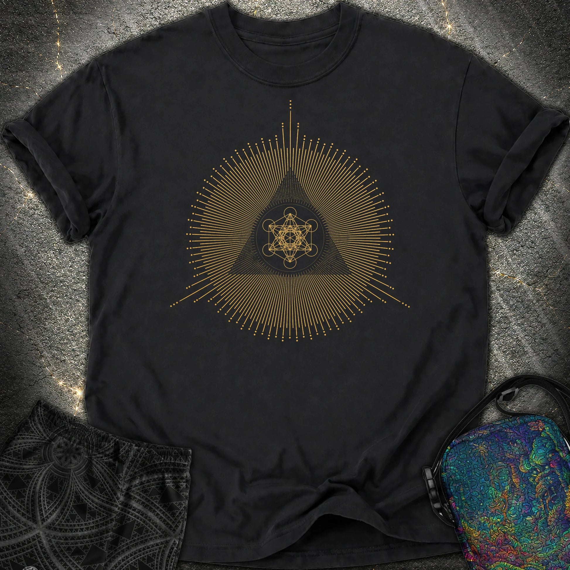 Metatron Cube Shirt Sacred Geometry Sunburst Comfort T-Shirt - Metatron Cube Shirt Sacred Geometry Sunburst Comfort T-Shirt - Black