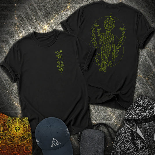Alien Mushroom DNA 2 Sided T-Shirt - Alien Mushroom DNA 2 Sided T-Shirt - Black