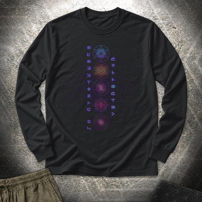 Everything Is Connected Sacred Geometry Long Sleeve Shirt showing front artwork