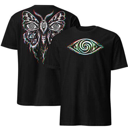 Hypnotic Eye Moth Shirt, Front and Back Psychedelic Glitch Tee, Surreal Occult Festival T-Shirt