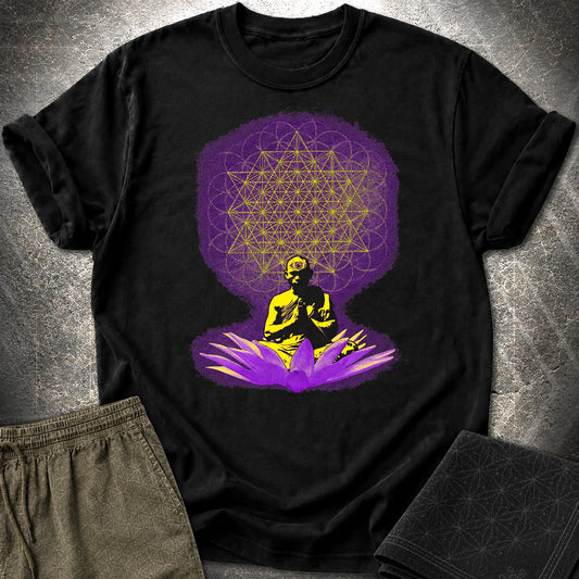 Meditating Monk Tetrahedron T-Shirt - Meditating Monk Tetrahedron T-Shirt - Black