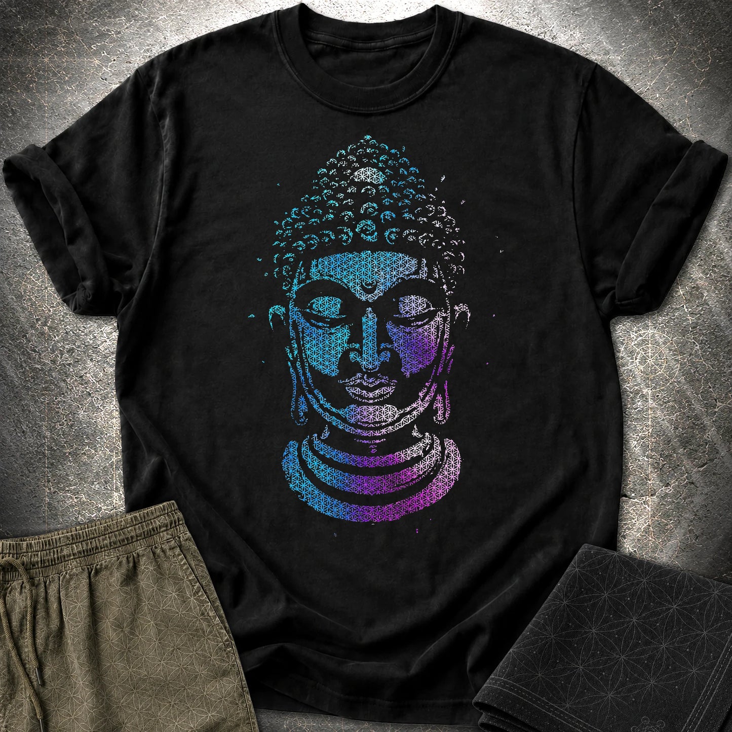 Buddha Flower Of Life Pattern T-Shirt - Buddha Flower Of Life Pattern T-Shirt - Black