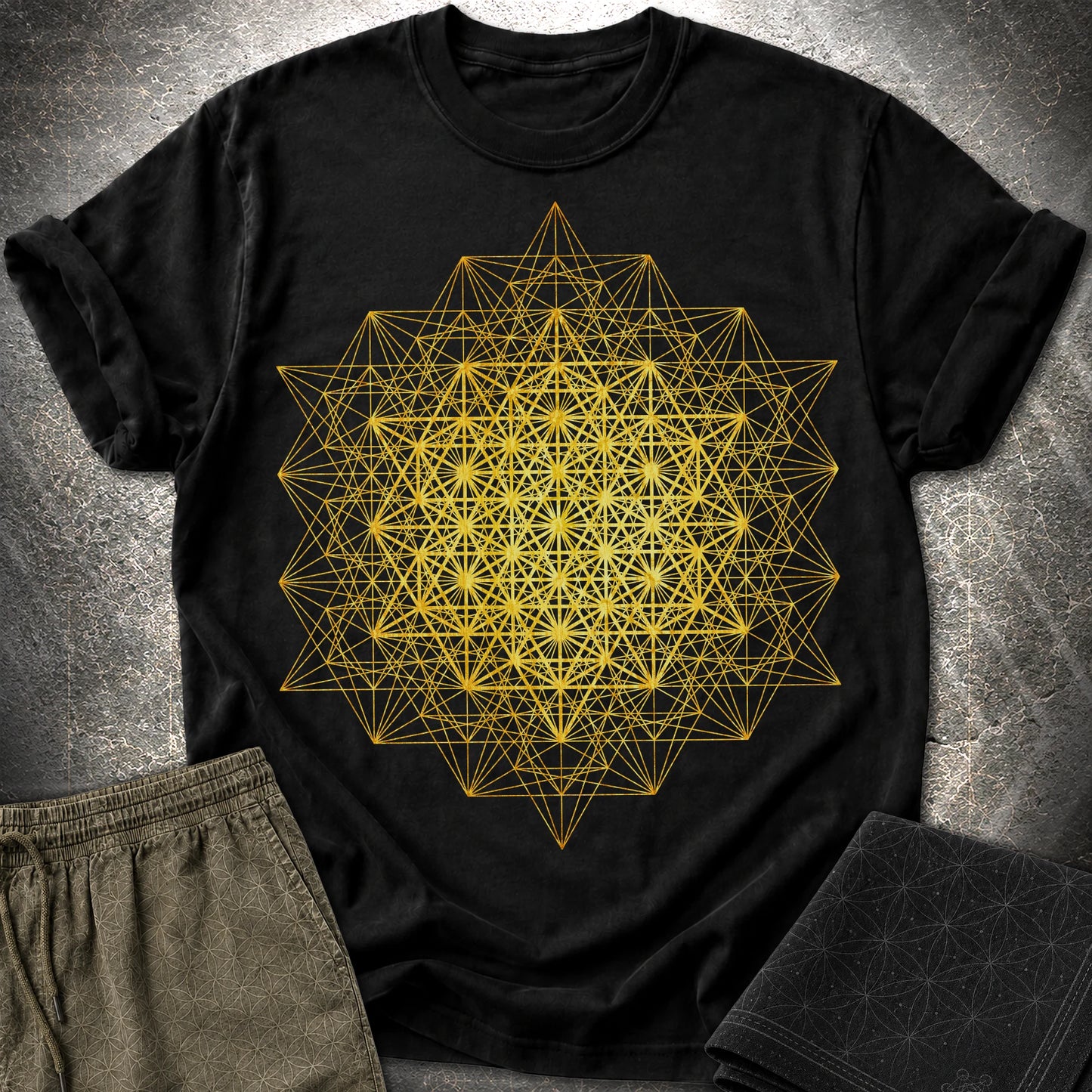 64 Tetrahedron Metatron Grid - 64 Tetrahedron Metatron Grid T-Shirt - Black