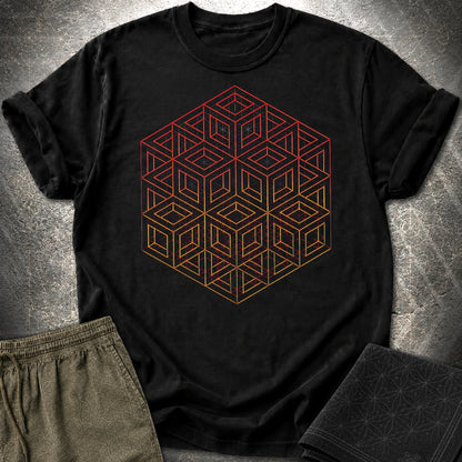 3D Wireframe Cube T-Shirt - 3D Wireframe Cube T-Shirt - Black