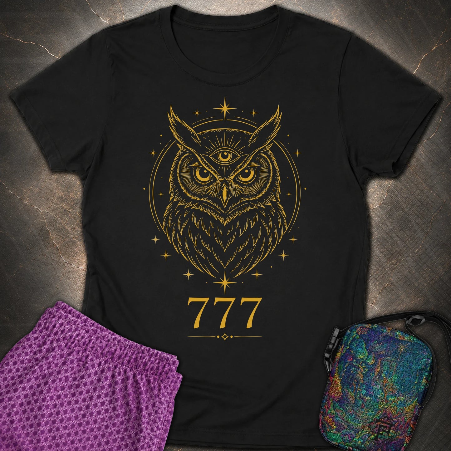 777 Mystic Owl Womens T-Shirt - 777 Mystic Owl Womens T-Shirt - Black