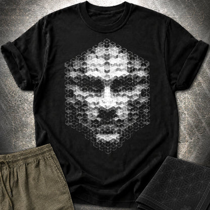 The Entity T-Shirt, Geometric Face Shirt, Abstract Cube Being Graphic Tee - The Entity T-Shirt, Geometric Face Shirt, Abstract Cube Being Graphic Tee - Black