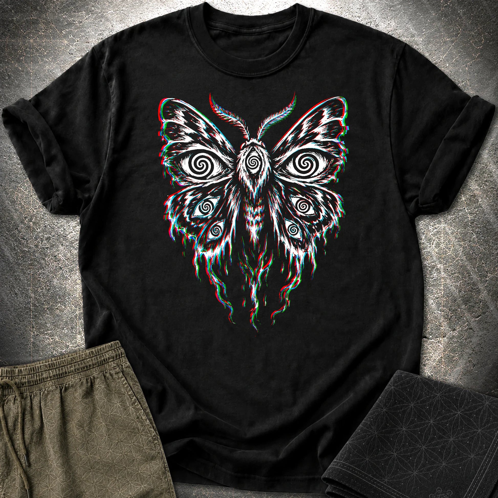 Hypnotic Eye Moth T-Shirt, Psychedelic Glitch Moth Shirt, Surreal Occult Graphic Tee - Hypnotic Eye Moth T-Shirt, Psychedelic Glitch Moth Shirt, Surreal Occult Graphic Tee - Black