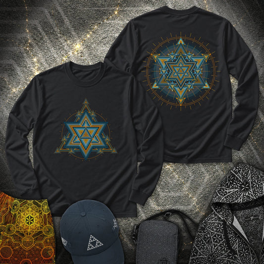 Merkaba Light Matrix 2 Sided Long Sleeve Shirt showing front and back artwork