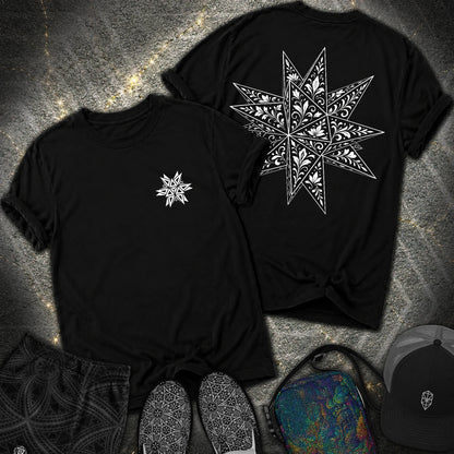 White Floral Stellated Dodecahedron 2 Sided Comfort T-Shirt - White Floral Stellated Dodecahedron 2 Sided Comfort T-Shirt - Black