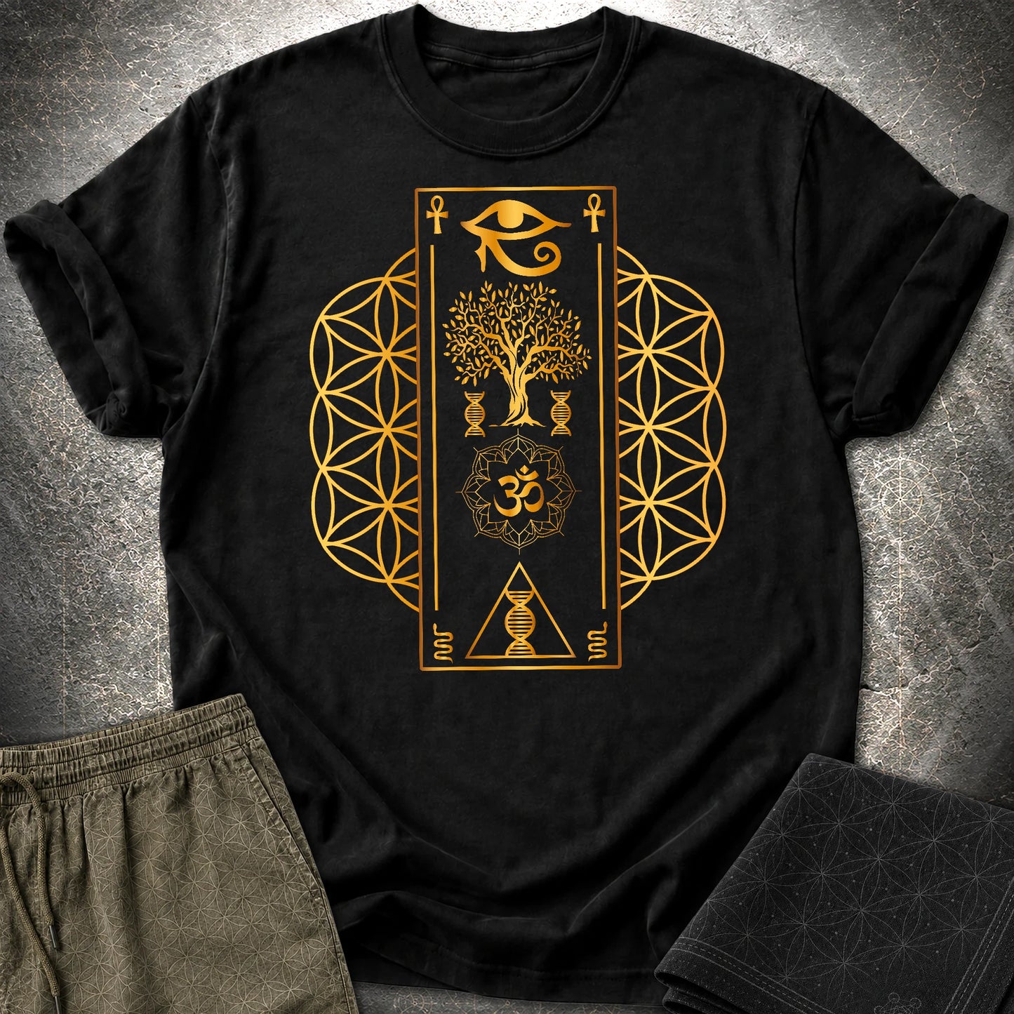 Flower Of Life Horus Egypt T-Shirt - Flower Of Life Horus Egypt T-Shirt - Black