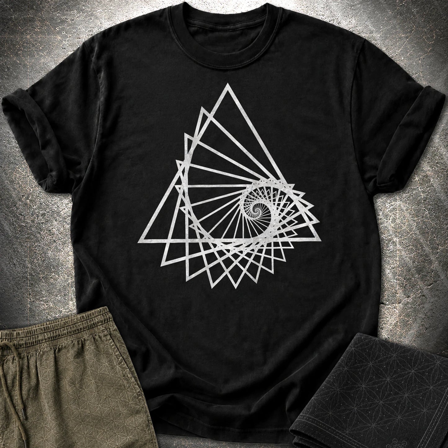 Spiralling Triangle Geometric T-Shirt - Spiralling Triangle Geometric T-Shirt - Black