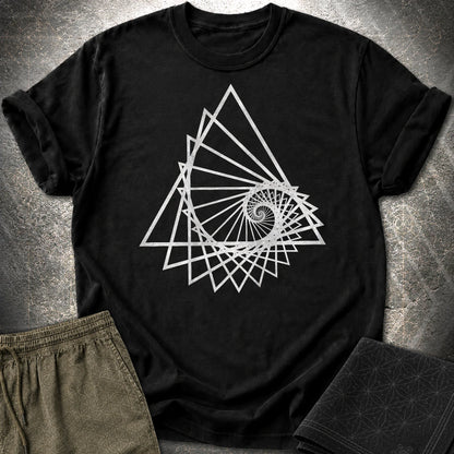 Spiralling Triangle Geometric T-Shirt - Spiralling Triangle Geometric T-Shirt - Black