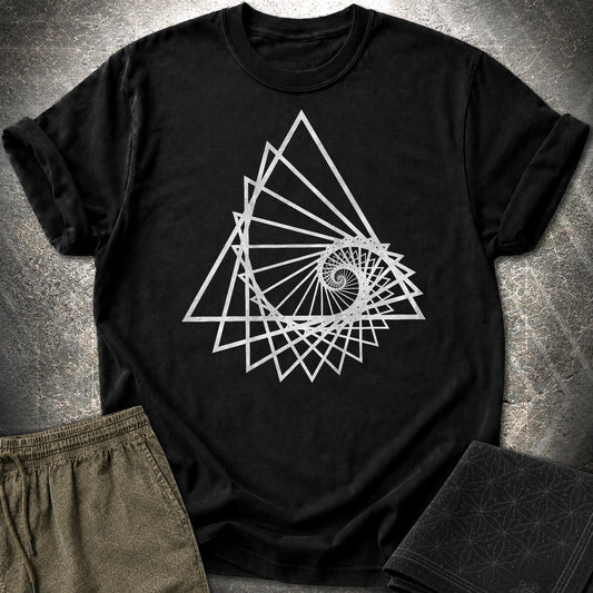Spiralling Triangle Geometric T-Shirt - Spiralling Triangle Geometric T-Shirt - Black