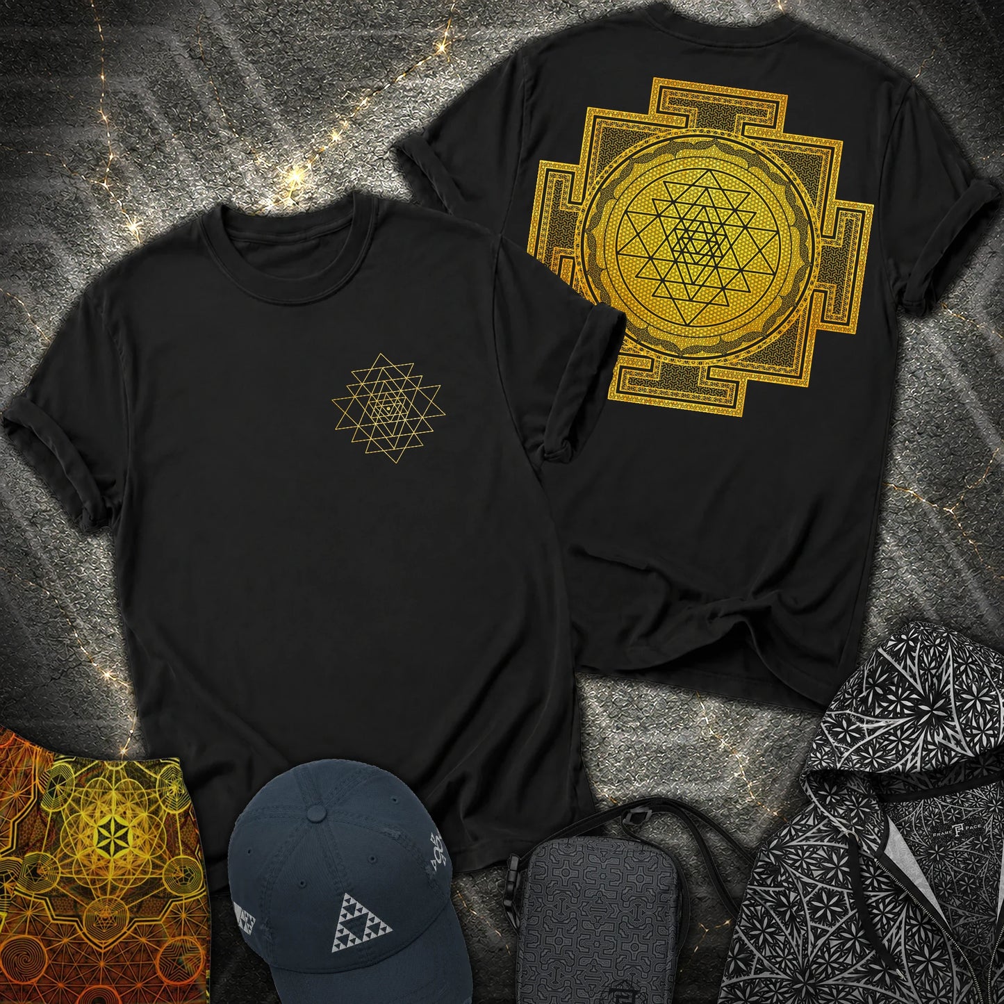 Sri Yantra Patterns 2 Sided T-Shirt - Sri Yantra Patterns 2 Sided T-Shirt - Black