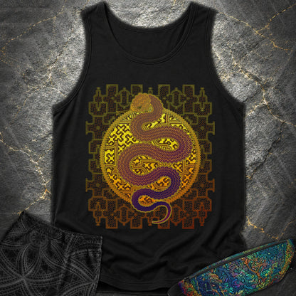 Shipibo Kene Cosmic Snake - Shipibo Kene Cosmic Snake Tank Top - Black