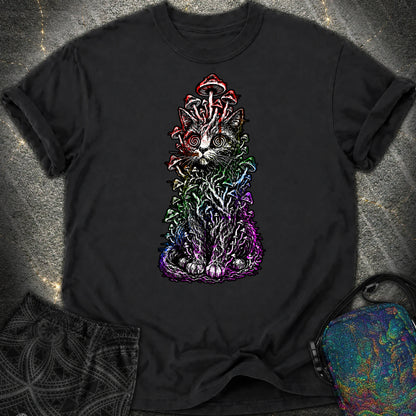 Trippy Mushroom Cat Comfort T-Shirt - Trippy Mushroom Cat Comfort T-Shirt - Black