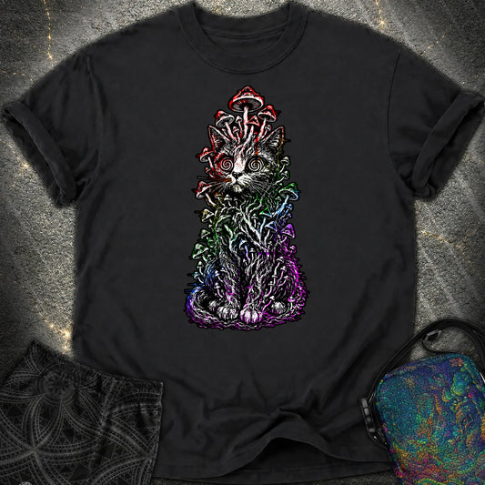 Trippy Mushroom Cat Comfort T-Shirt - Trippy Mushroom Cat Comfort T-Shirt - Black