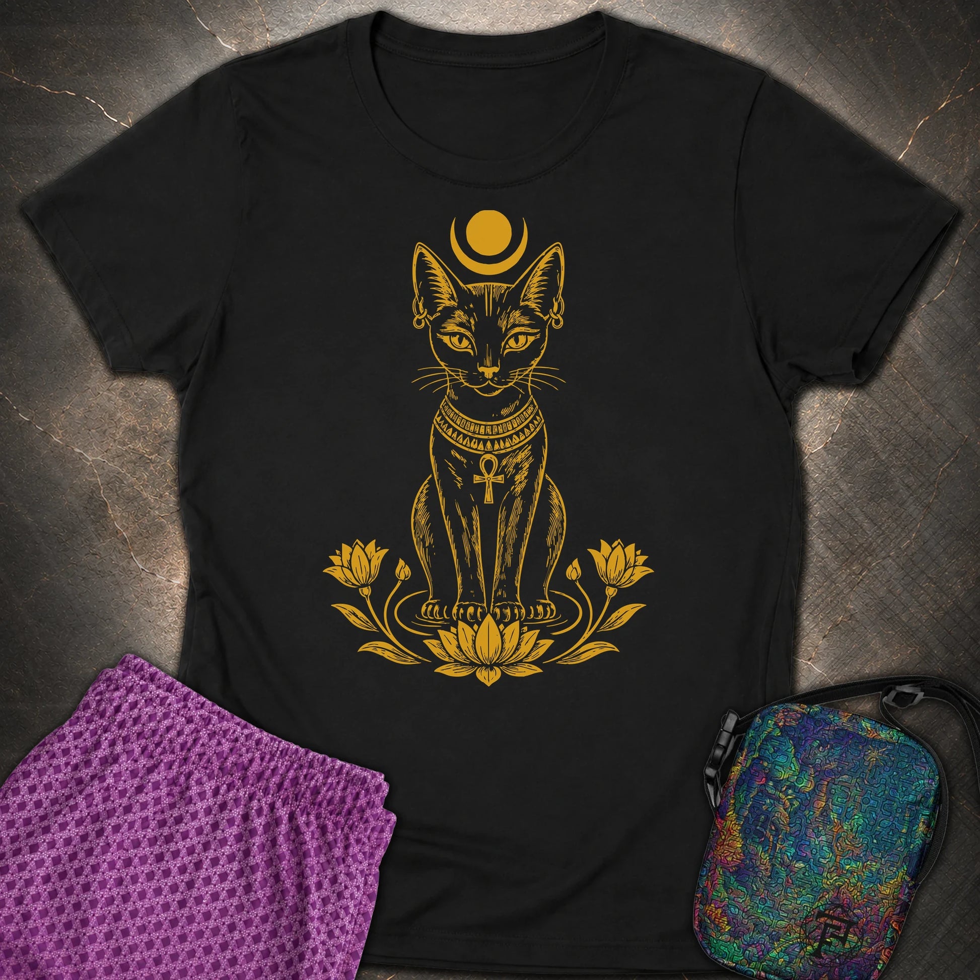 Sacred Cat of the Moon - Sacred Cat of the Moon Womens T-Shirt - Black