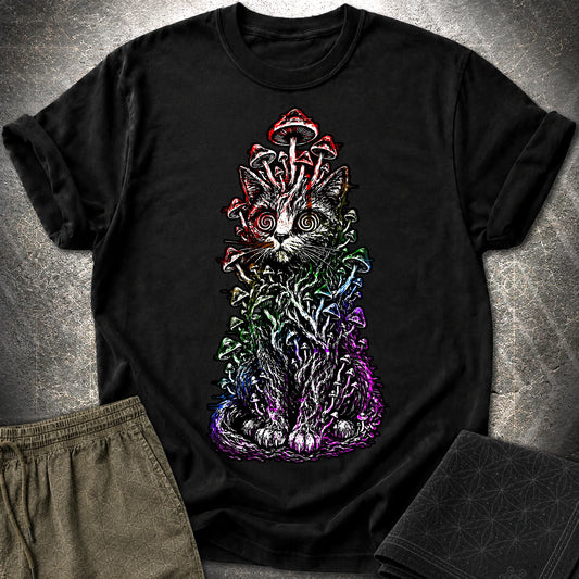 Trippy Mushroom Cat T-Shirt - Trippy Mushroom Cat T-Shirt - Black