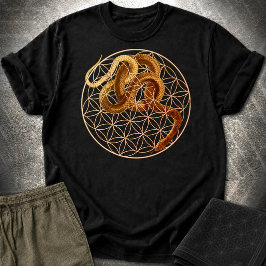 Flower Of Life Snake T-Shirt - Flower Of Life Snake T-Shirt - Black