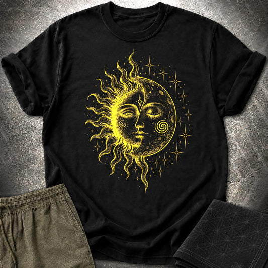 Celestial Sun Moon T-Shirt, Mystic Duality Shirt, Spiritual Cosmic Graphic Tee - Celestial Sun Moon T-Shirt, Mystic Duality Shirt, Spiritual Cosmic Graphic Tee - Black