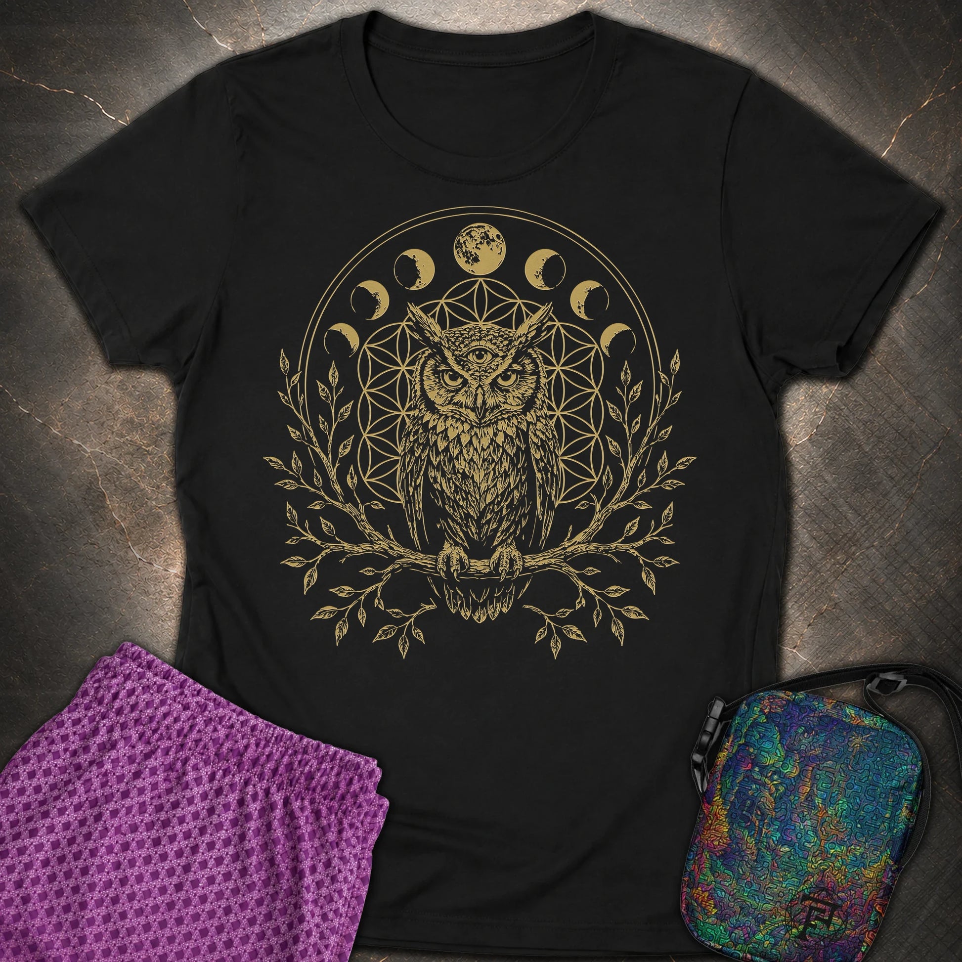 Owl Flower Of Life - Owl Flower Of Life Womens T-Shirt - Black