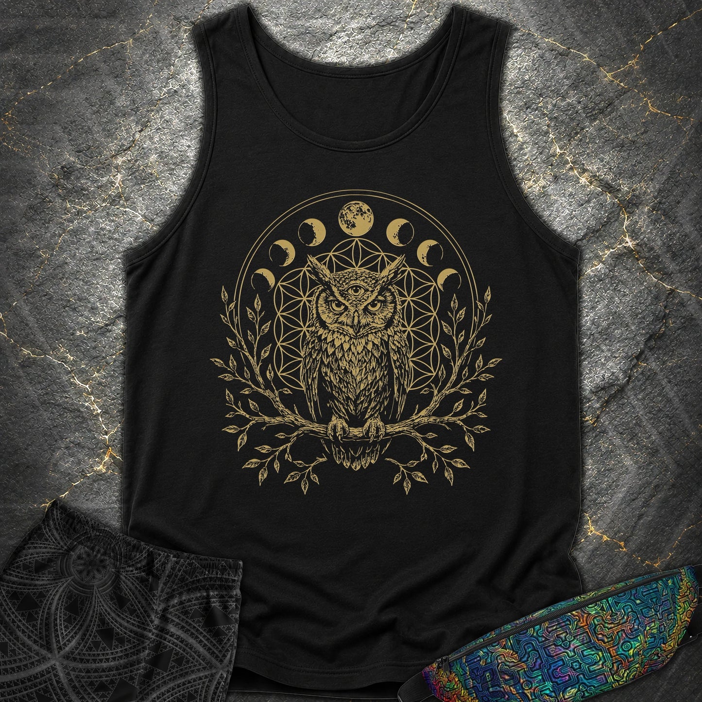 Owl Flower Of Life - Owl Flower Of Life Comfort Tank Top - Black