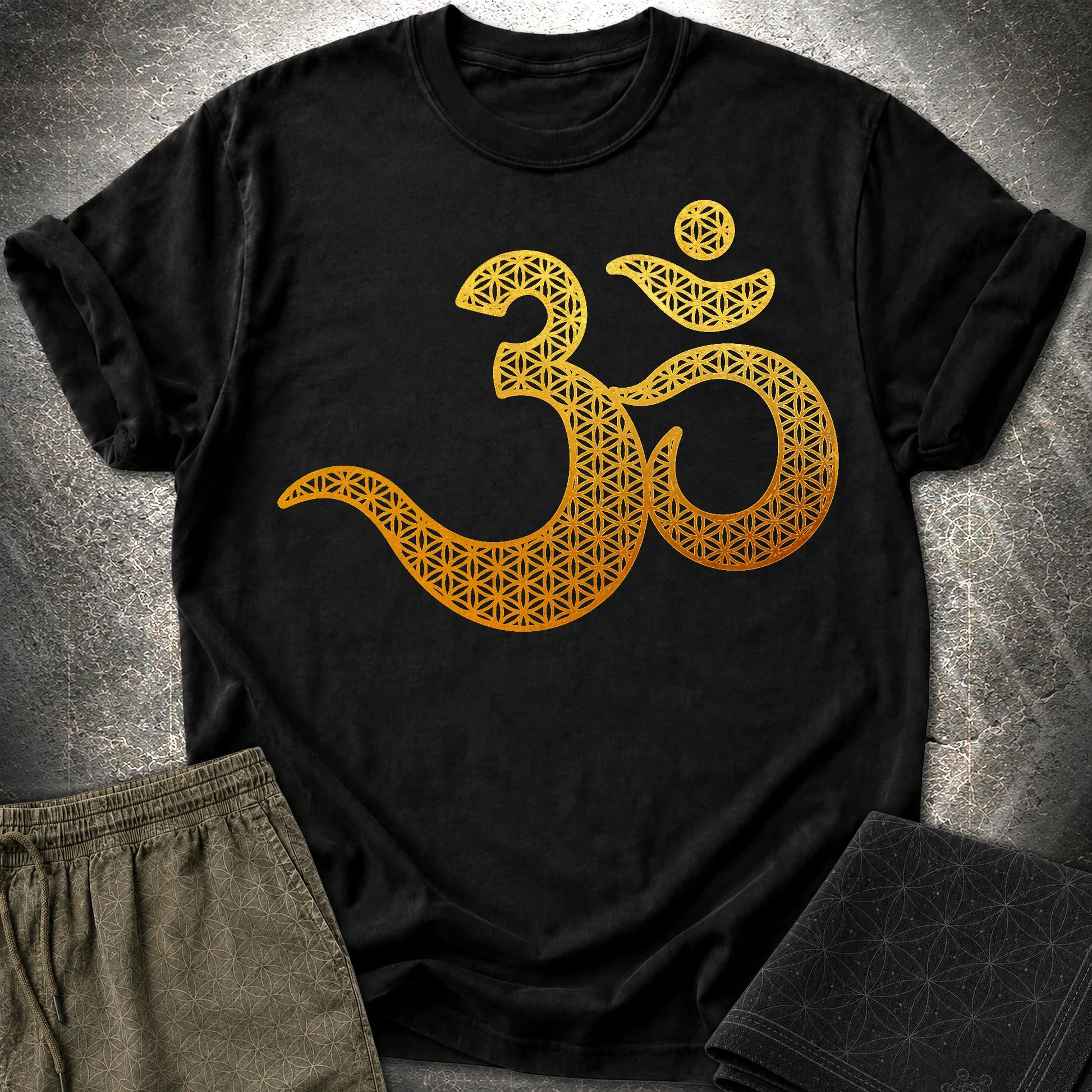Ohm Flower Of Life Pattern T-Shirt - Ohm Flower Of Life Pattern T-Shirt - Black
