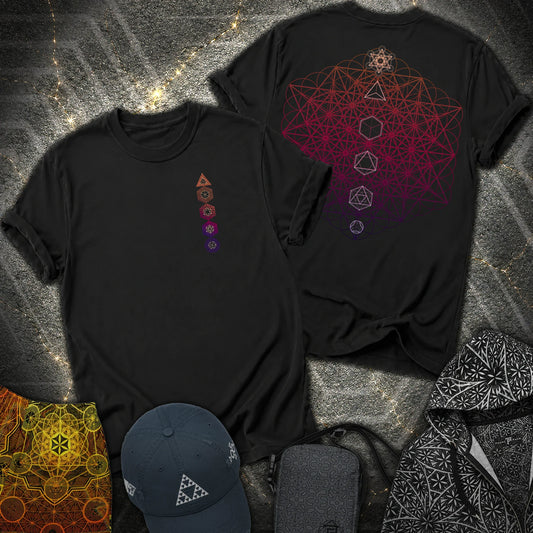 64 Tetrahedron Platonic Solids Metatron 2 Sided T-Shirt - 64 Tetrahedron Platonic Solids Metatron 2 Sided T-Shirt - Black