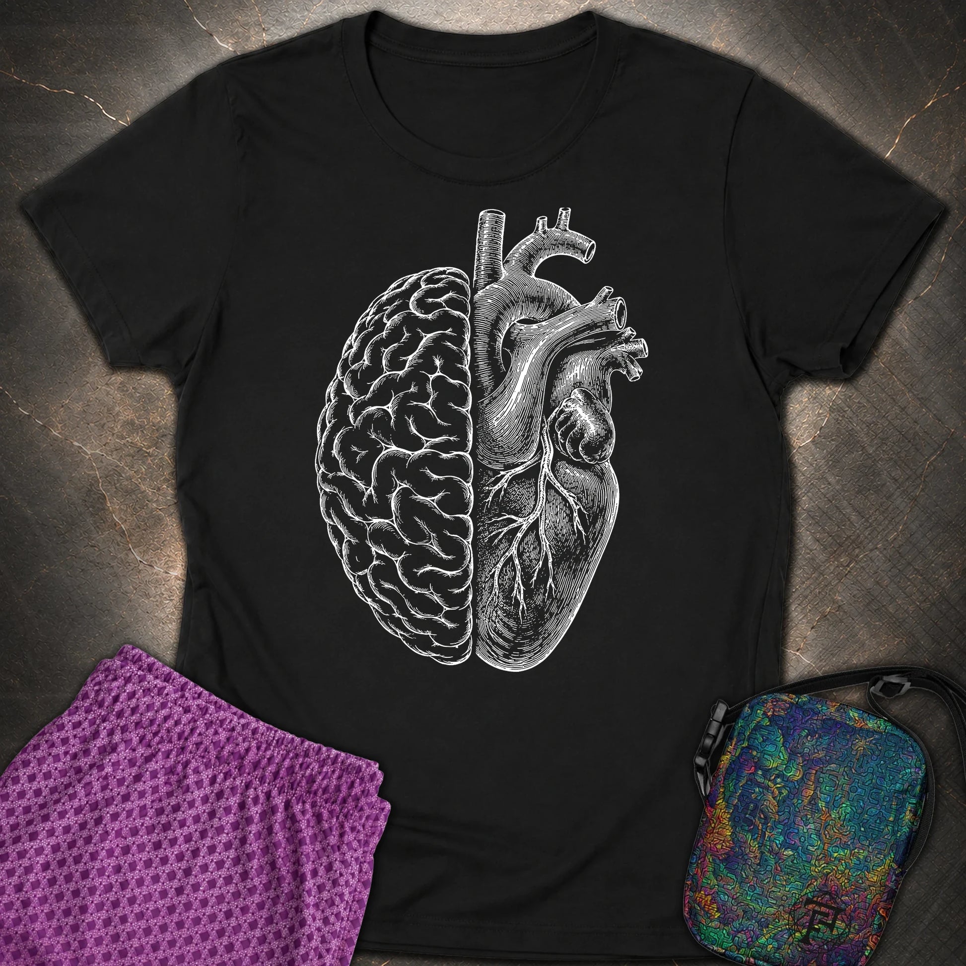Heart Brain - Heart Brain Womens T-Shirt - Black