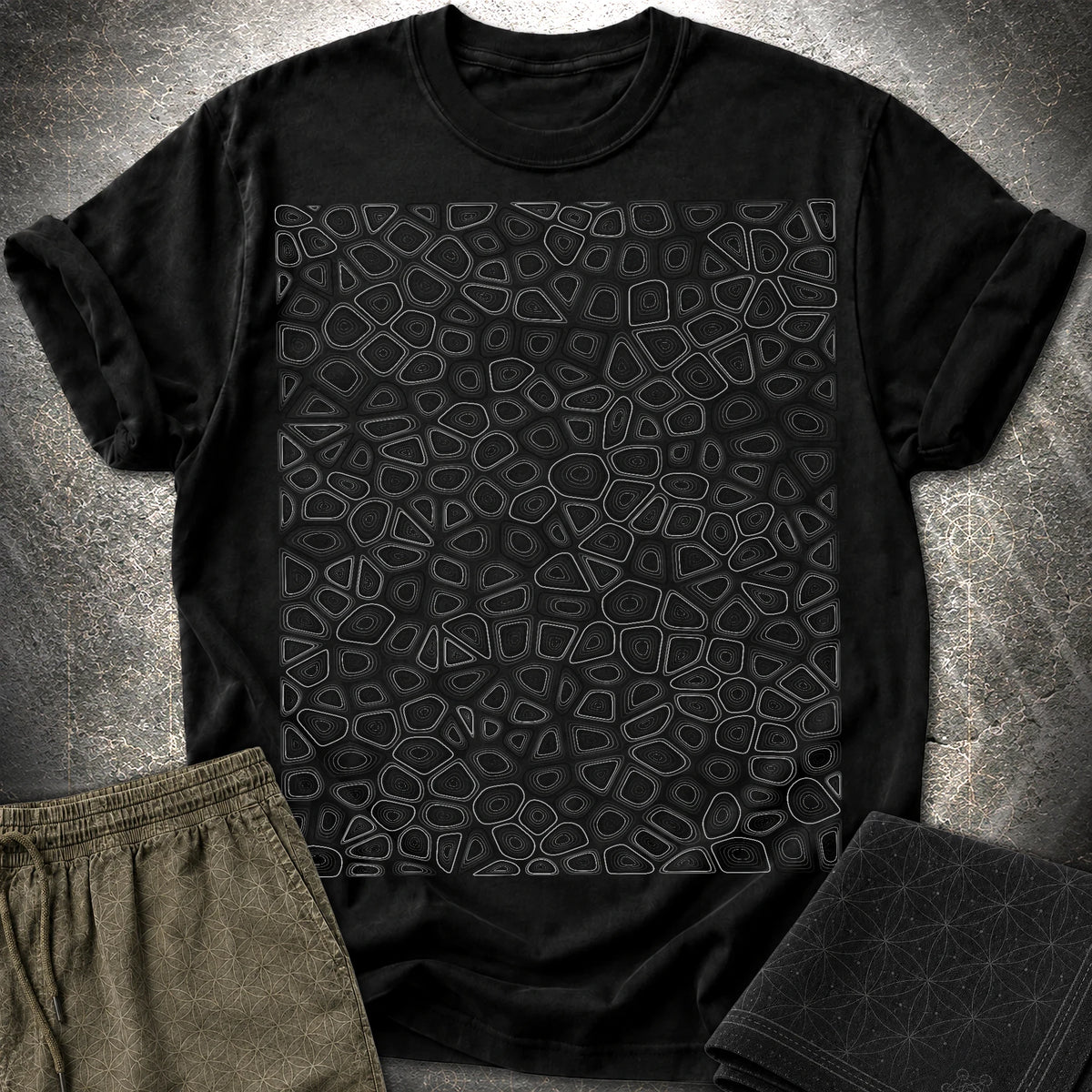 Topographic Contour Optical Illusion Psychedelic Pattern T-Shirt - Topographic Contour Optical Illusion Psychedelic Pattern T-Shirt - Black