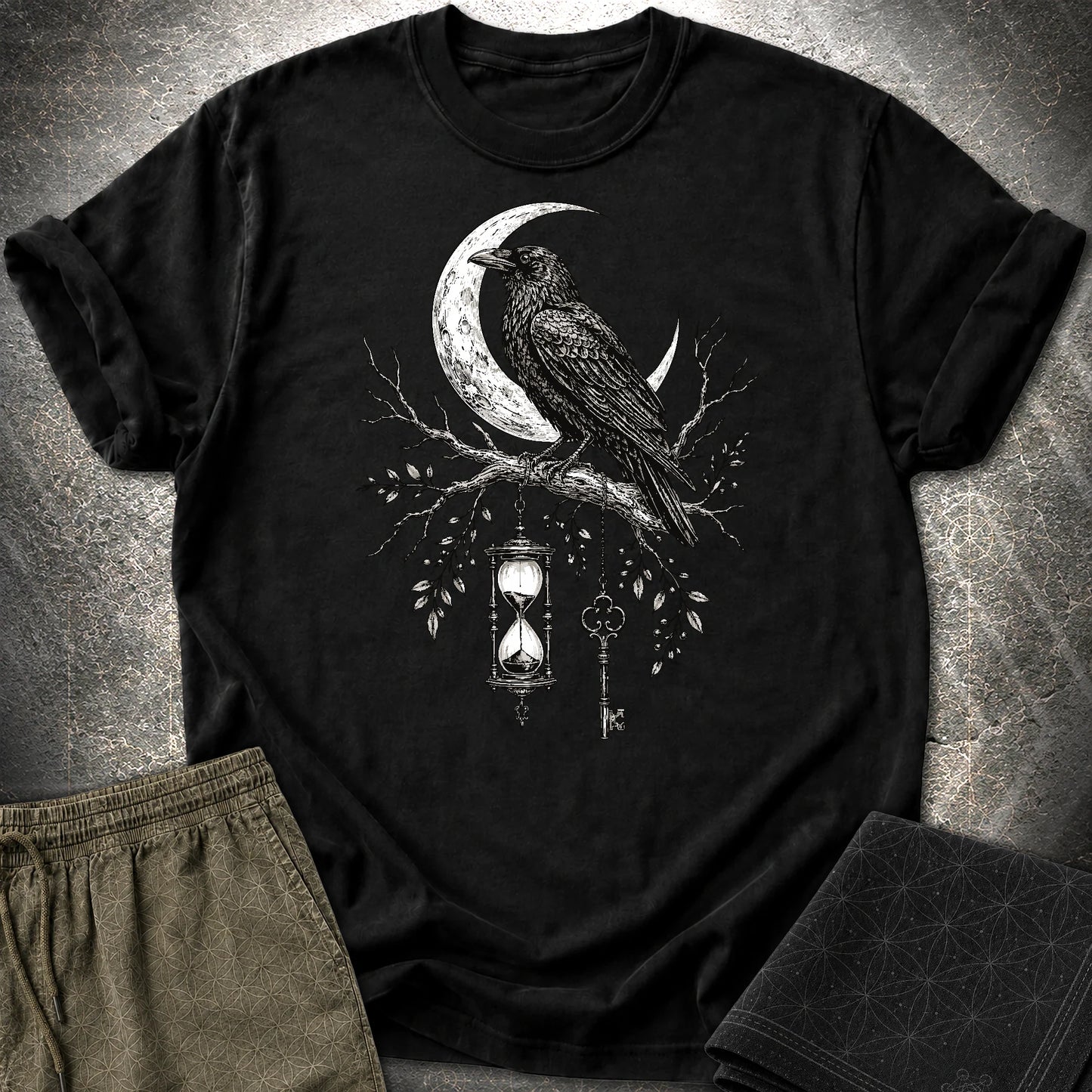 Crow Hourglass Key - Crow Hourglass Key T-Shirt - Black