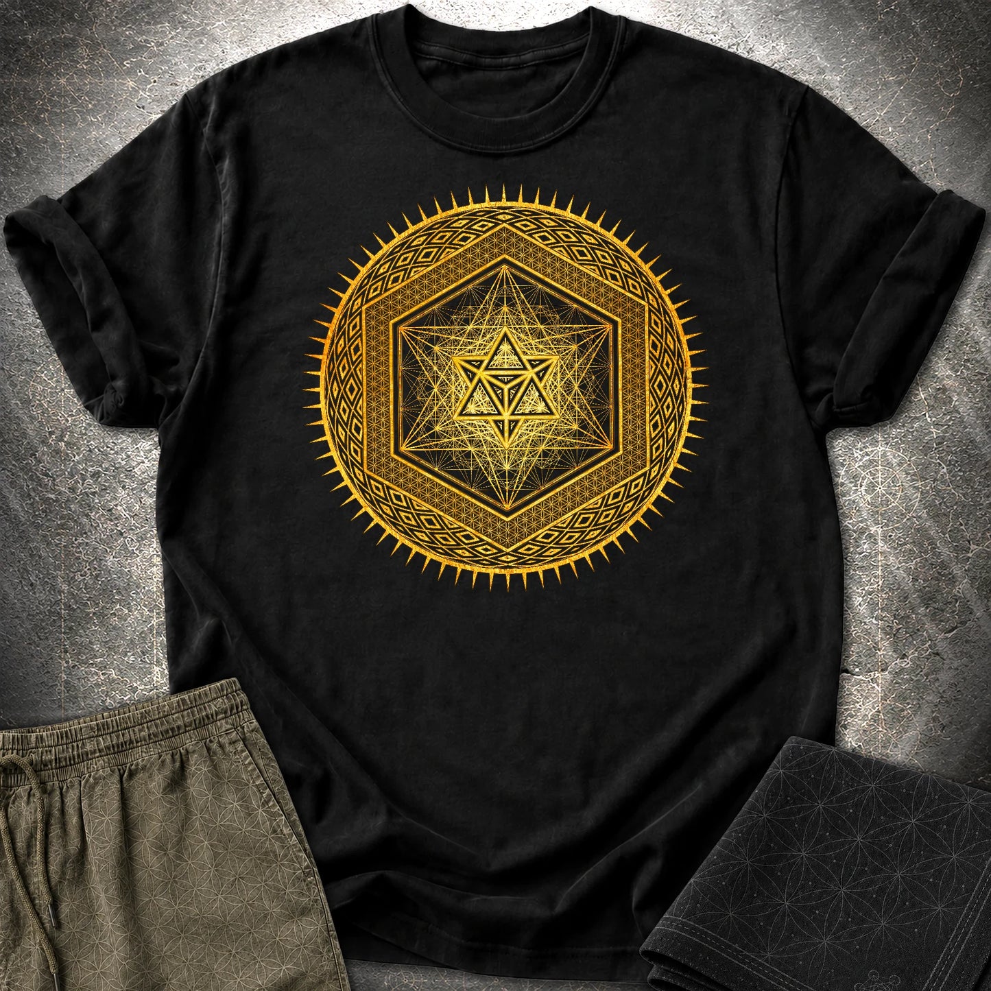 Metatron's Cube Radiating Merkaba T-Shirt - Metatron's Cube Radiating Merkaba T-Shirt - Black