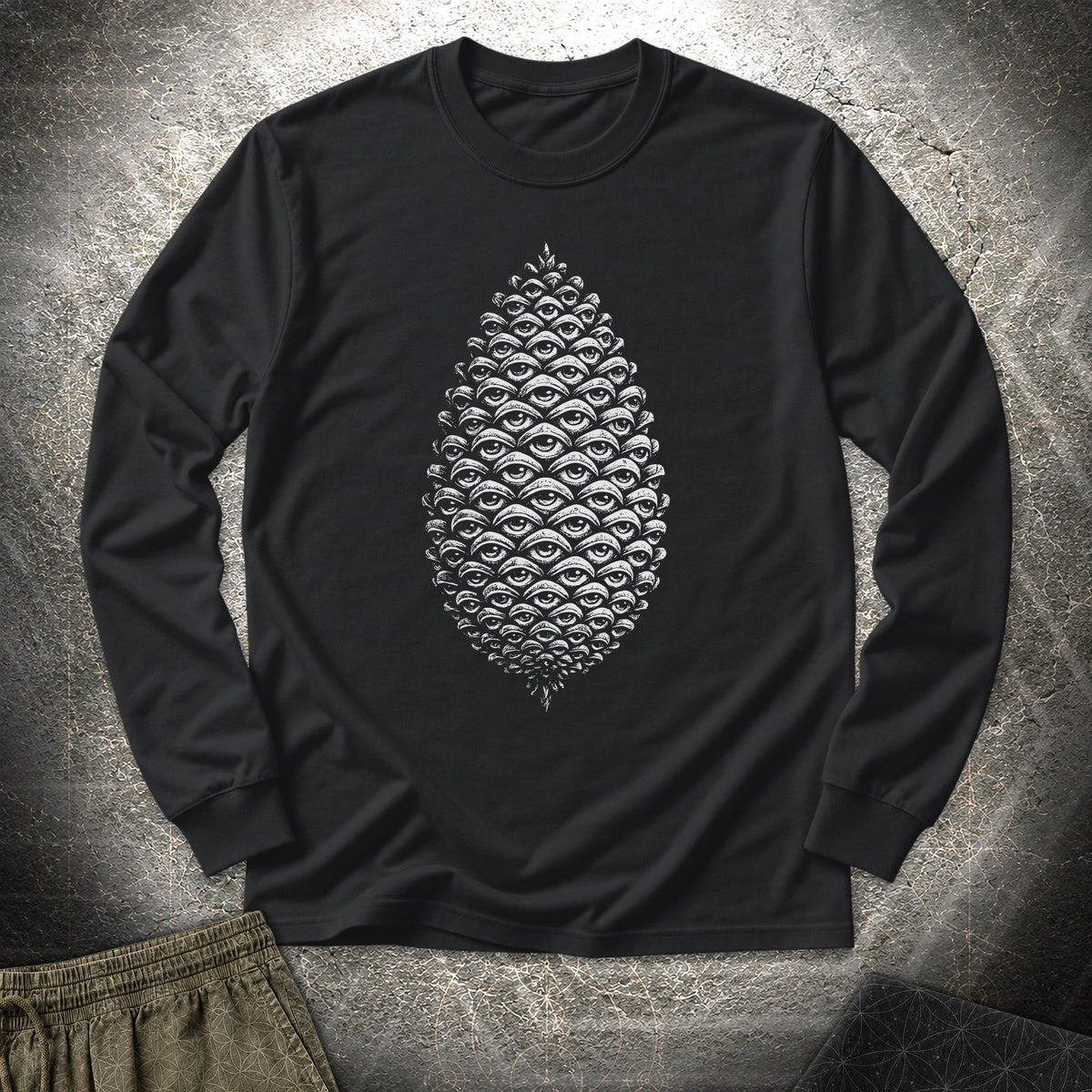 All Seeing Pinecone Long Sleeve Shirt showing front artwork