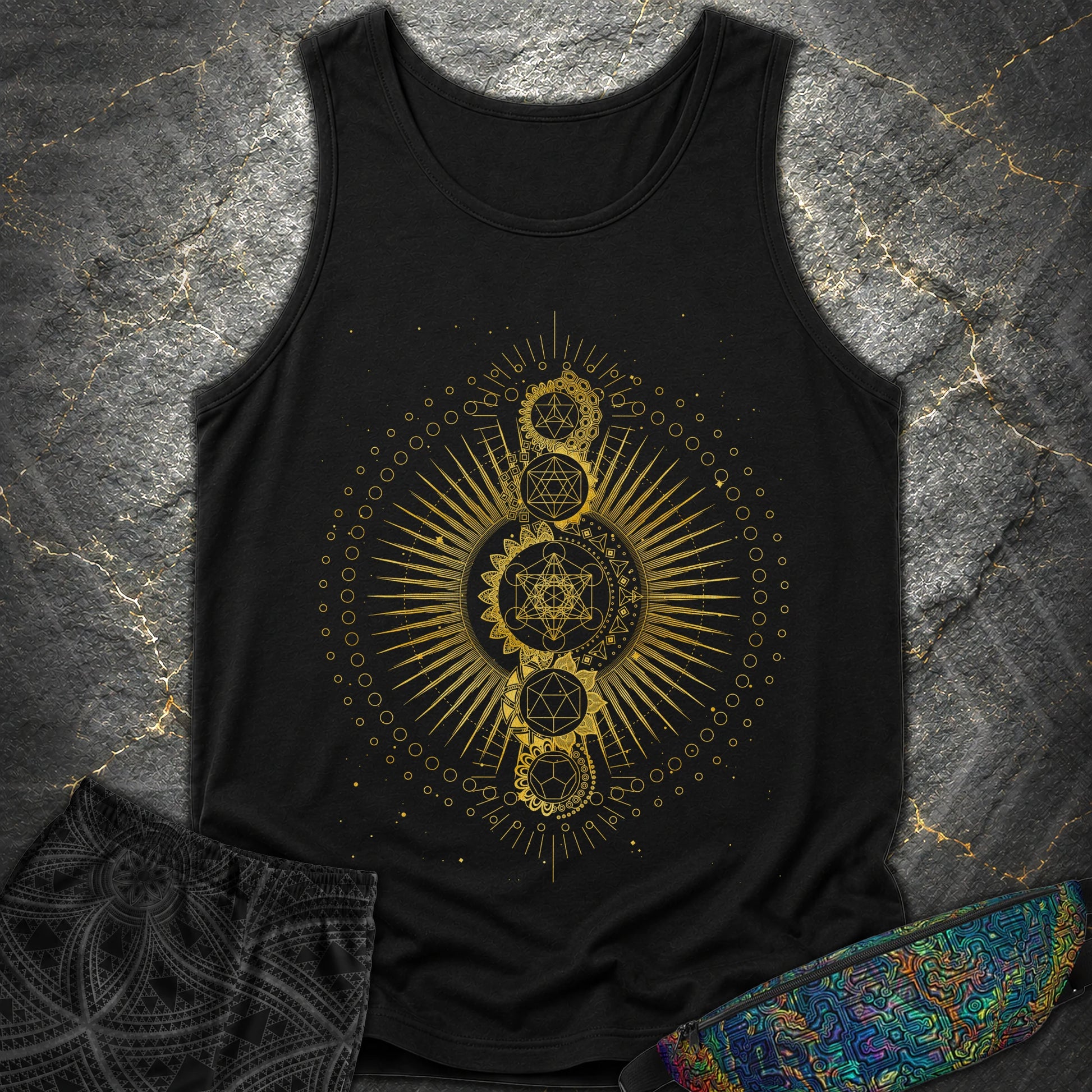 Sacred Geometry Radiating Mandala - Sacred Geometry Radiating Mandala Comfort Tank Top - Black