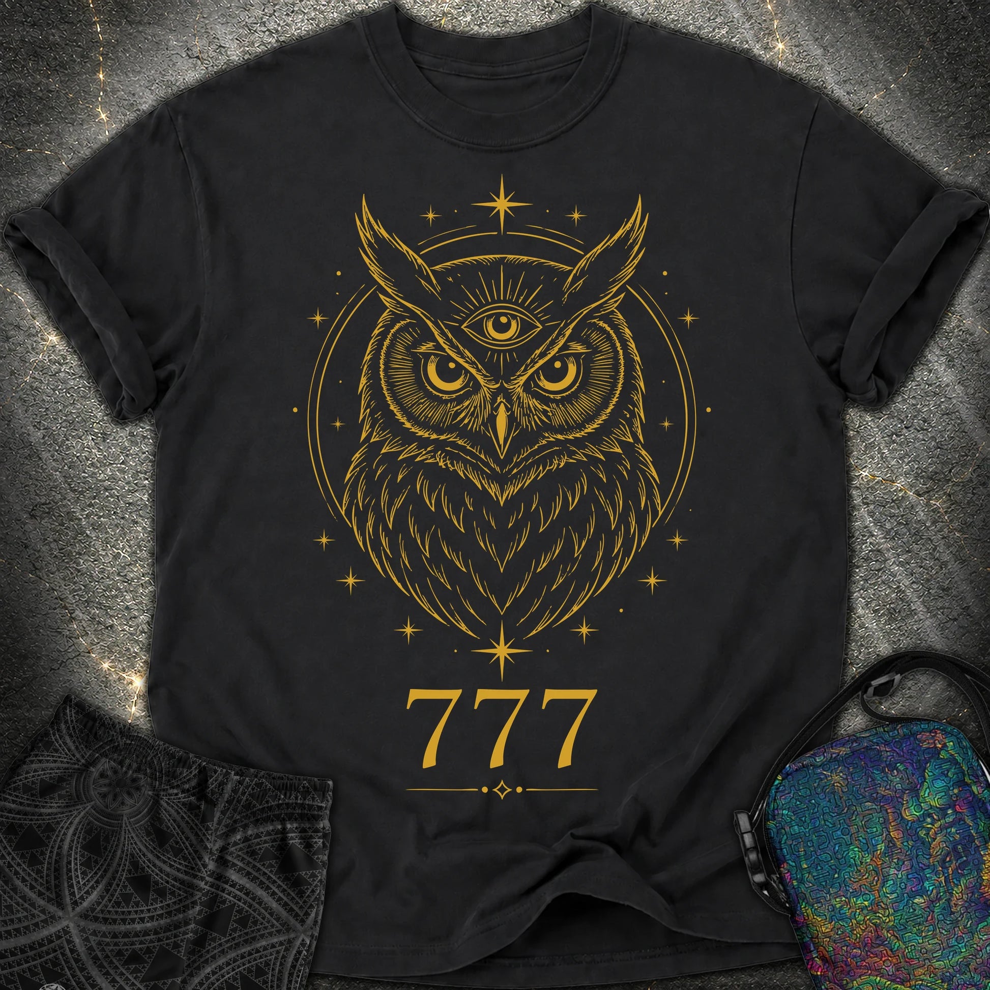 777 Mystic Owl Comfort T-Shirt - 777 Mystic Owl Comfort T-Shirt - Black