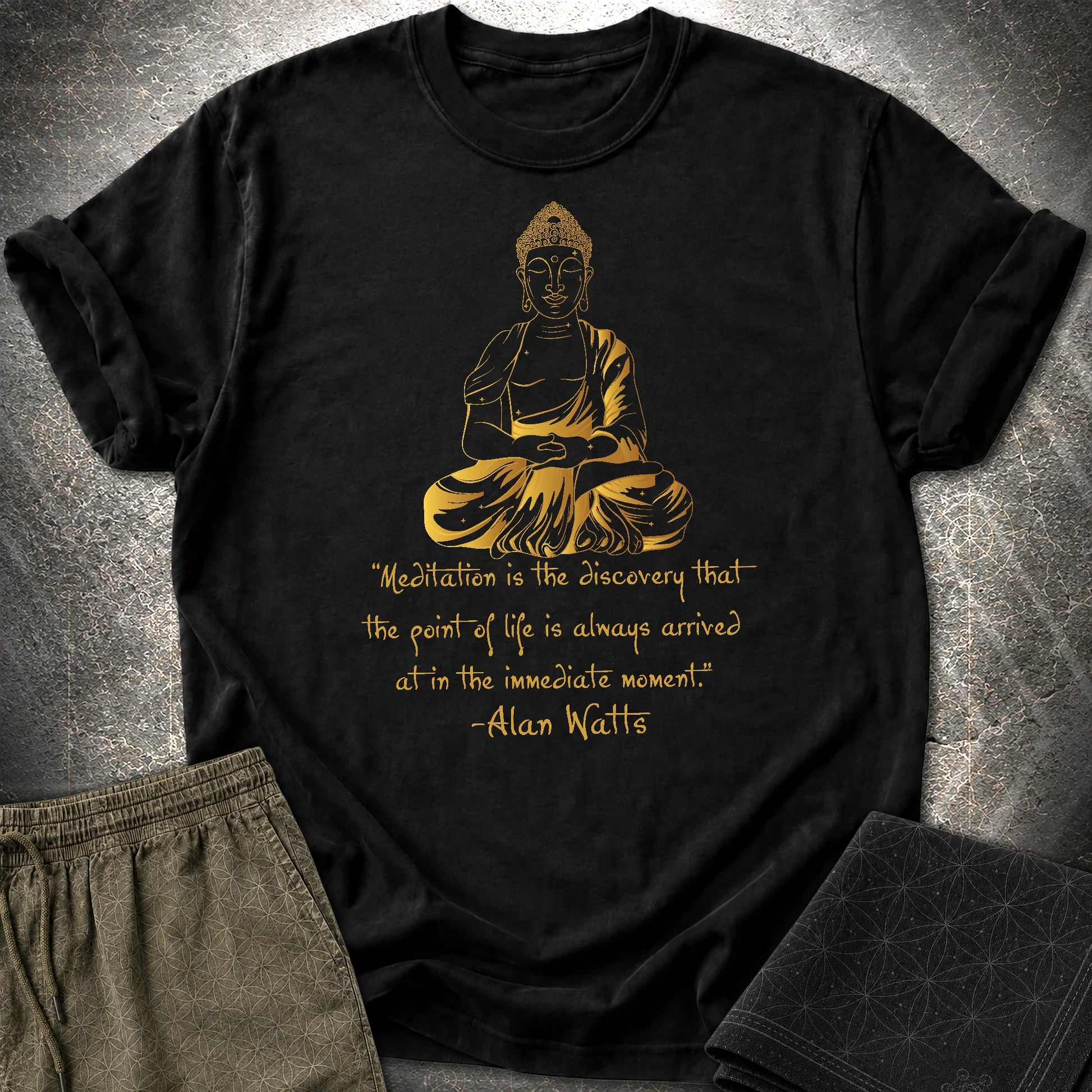 Alan Watts Meditation Buddha T-Shirt - Alan Watts Meditation Buddha T-Shirt - Black