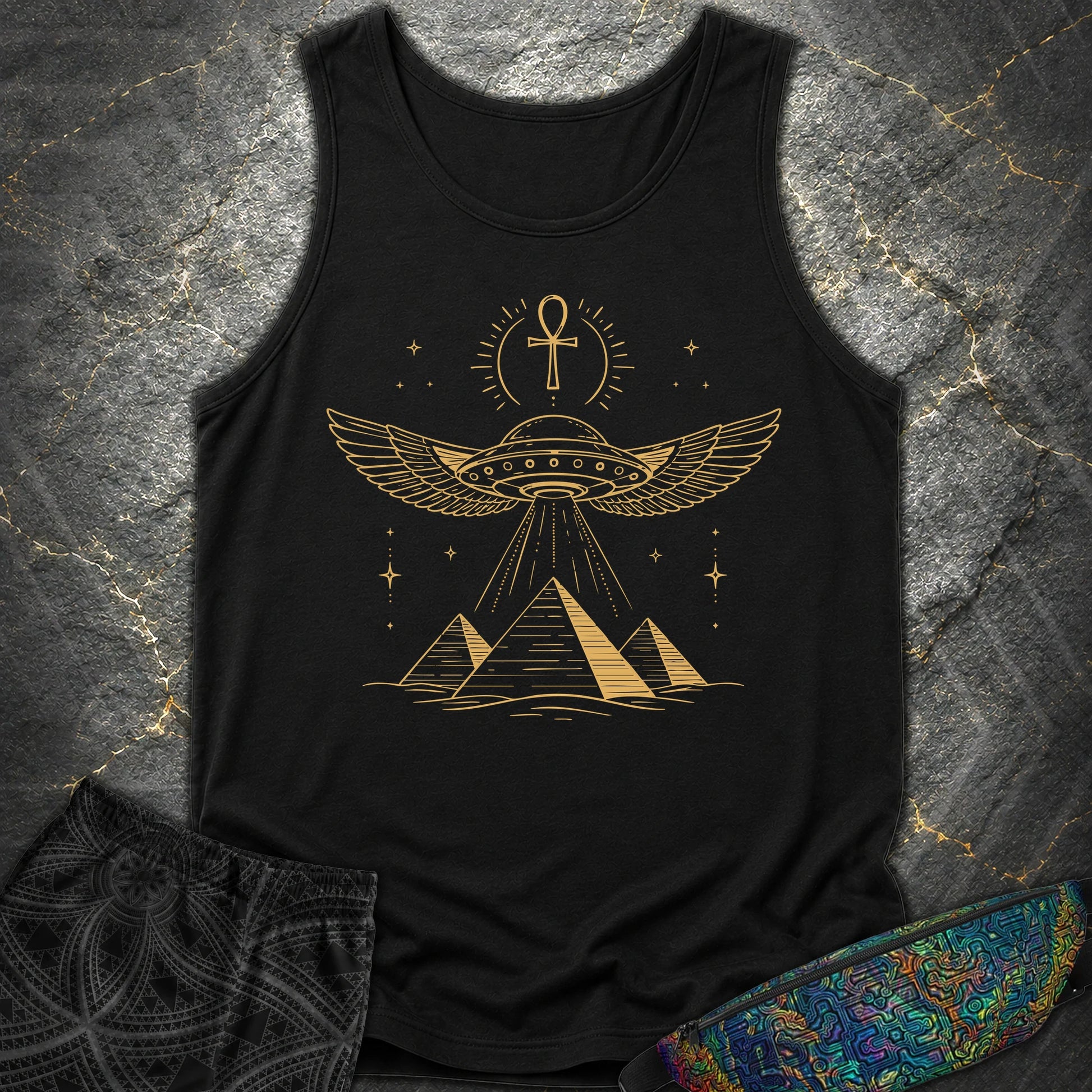 Winged Starship Over the Pyramids - Winged Starship Over the Pyramids Comfort Tank Top - Black