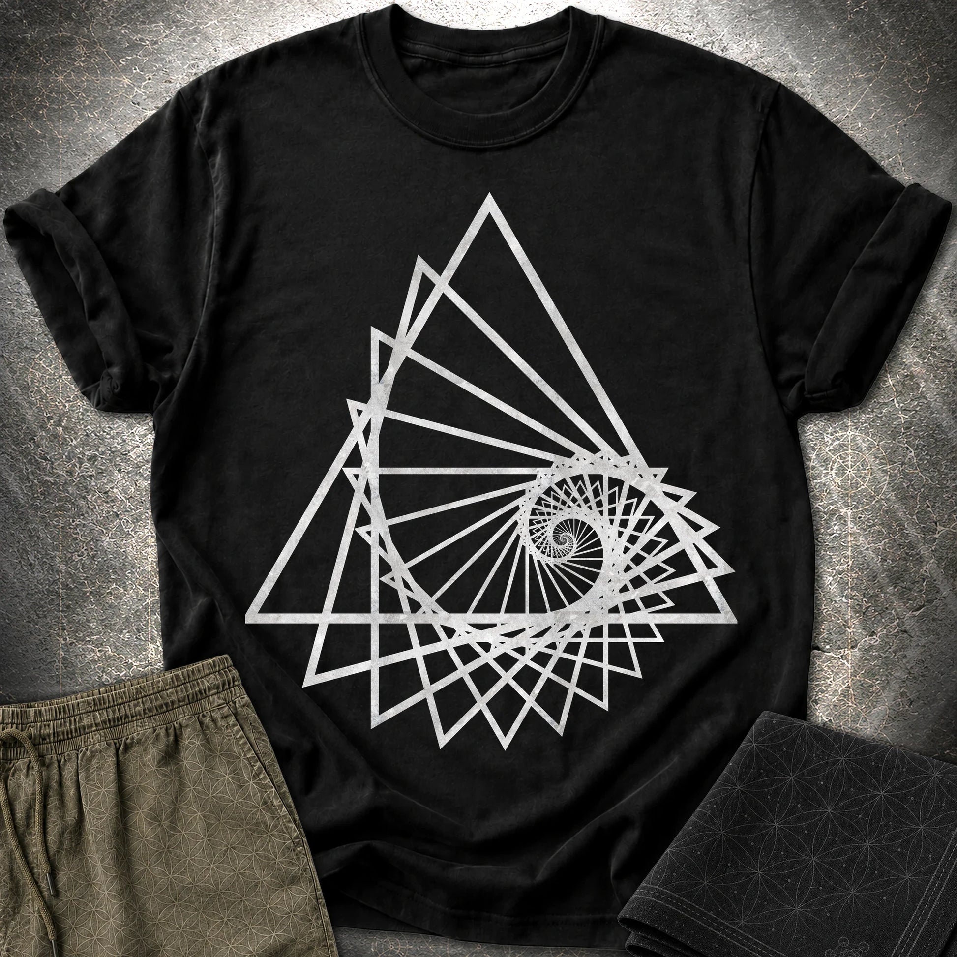 Spiralling Triangle Geometric T-Shirt - Spiralling Triangle Geometric T-Shirt - Black