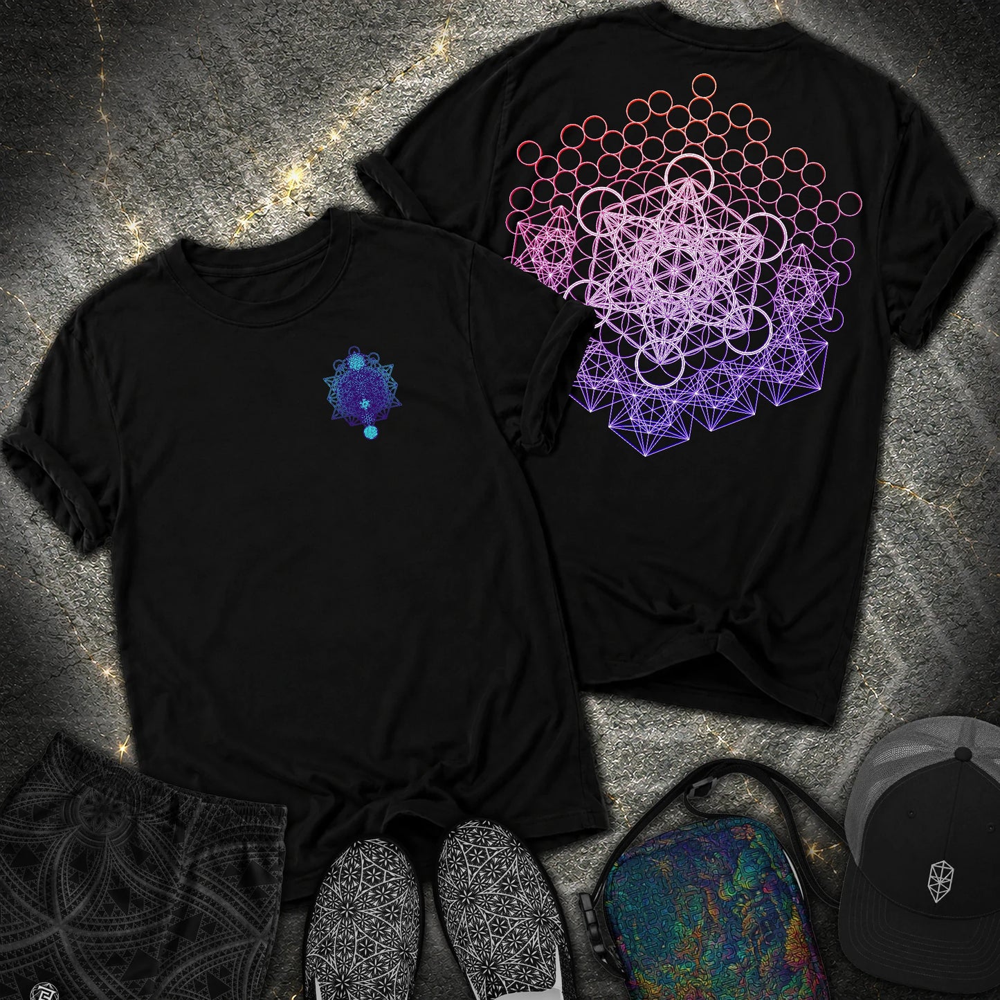 Metatron And Flower Connection Comfort 2 Sided T-Shirt - Metatron And Flower Connection Comfort 2 Sided T-Shirt - Black