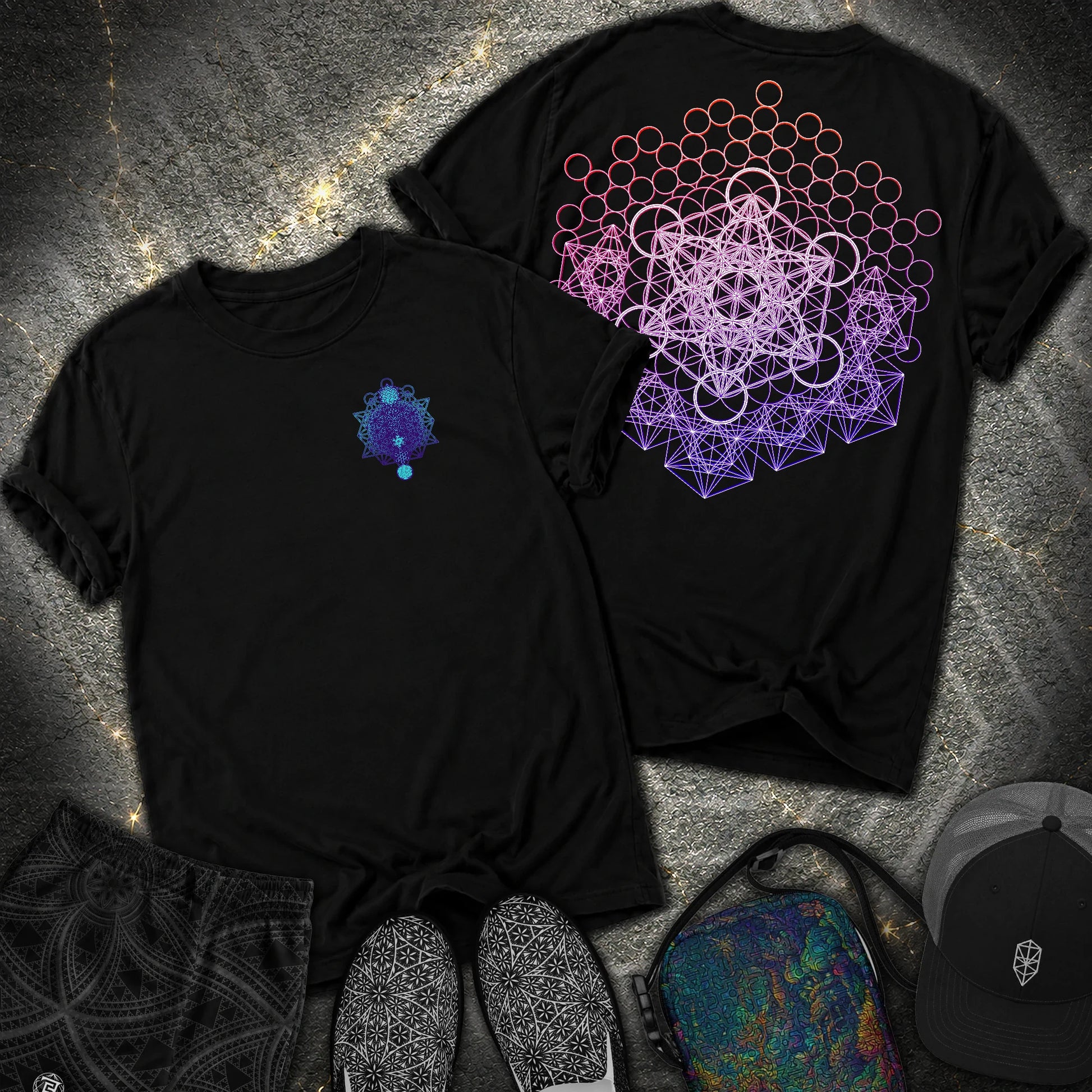 Metatron And Flower Connection Comfort 2 Sided T-Shirt - Metatron And Flower Connection Comfort 2 Sided T-Shirt - Black