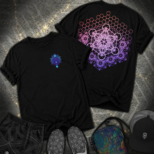 Metatron And Flower Connection Comfort 2 Sided T-Shirt - Metatron And Flower Connection Comfort 2 Sided T-Shirt - Black