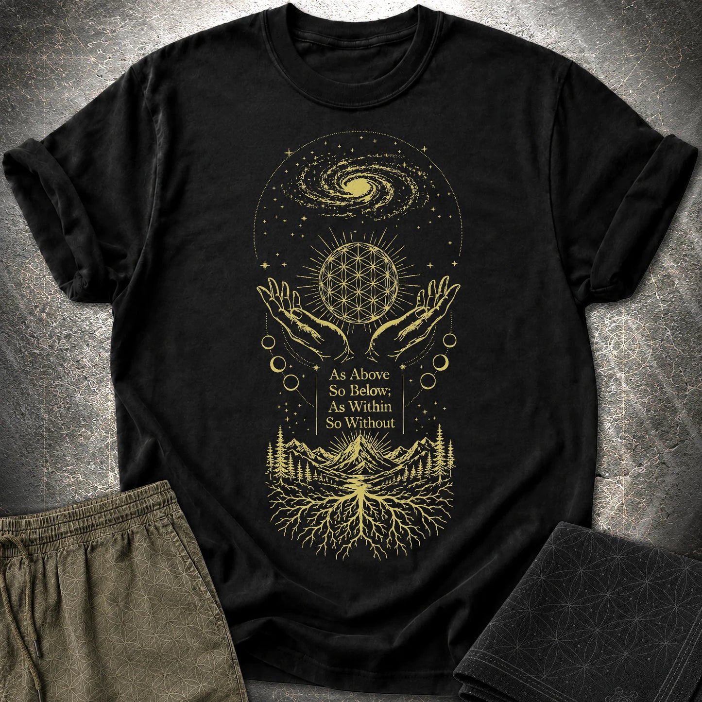 As Above So Below Flower Of Life - As Above So Below Flower Of Life T-Shirt - Black