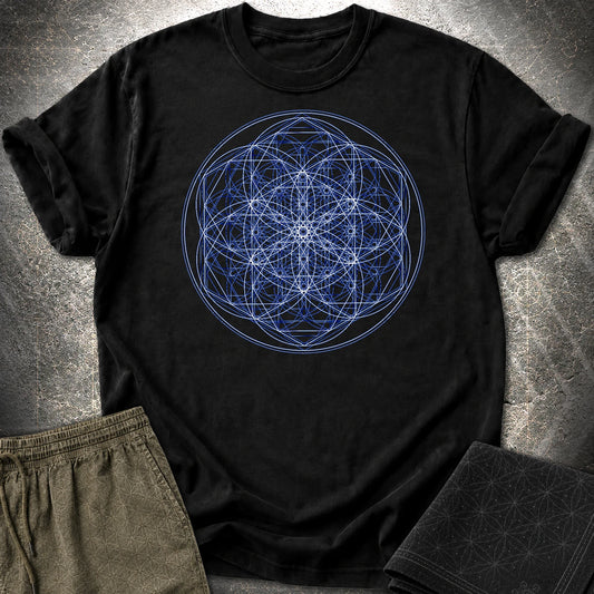 Sacred Flower Grids T-Shirt - Sacred Flower Grids T-Shirt - Black